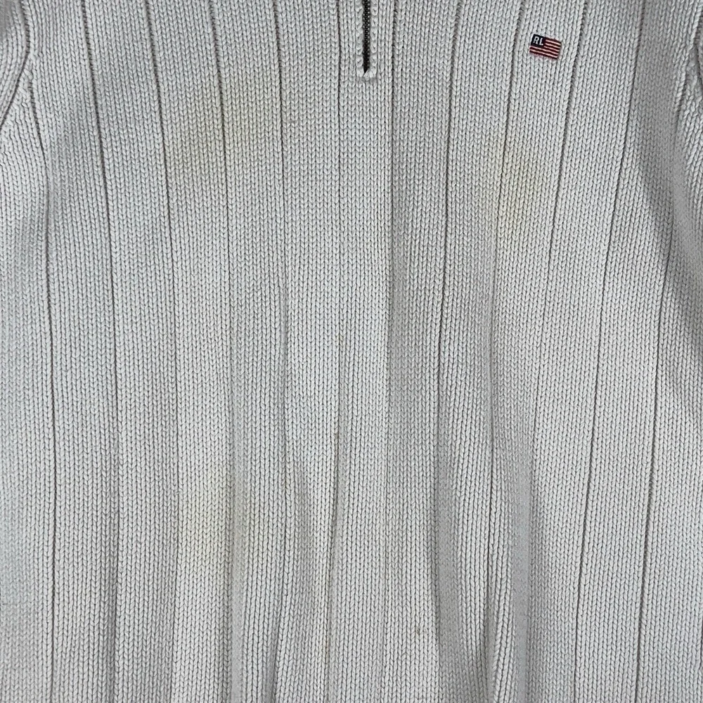 Polo Jeans Ralph Lauren Cream Ribbed Quarter Zip Sweater Cotton Knit Pullover